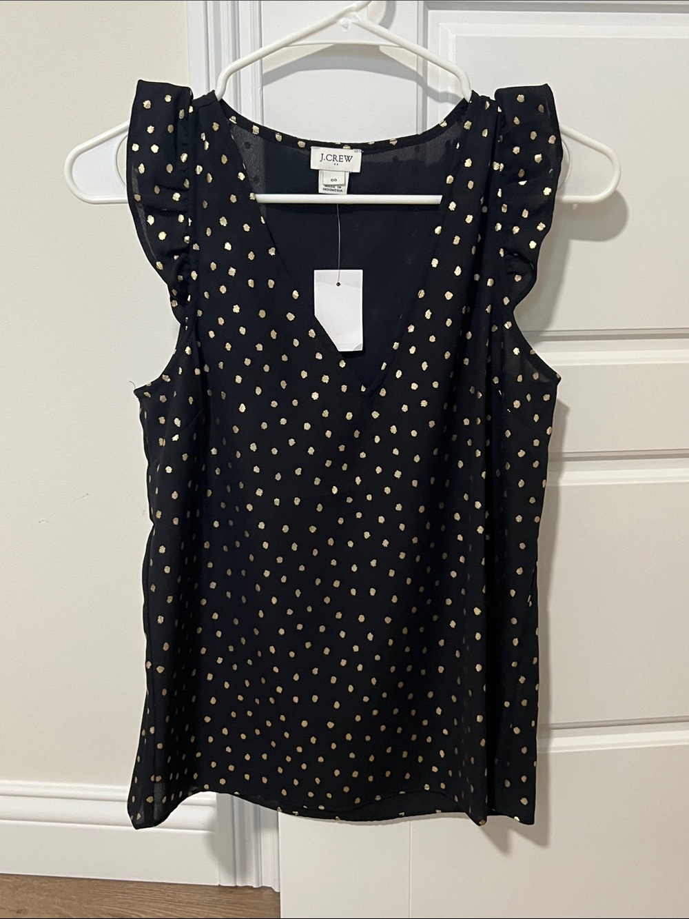 J. Crew Black V-Neck Sleeveless Camisole with Gold Dot Print